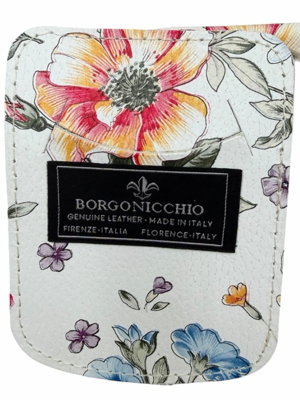 Borgonicochio Italian Leather Floral Satchel Top Handle Bag Gold Hardware - Picture 11 of 12